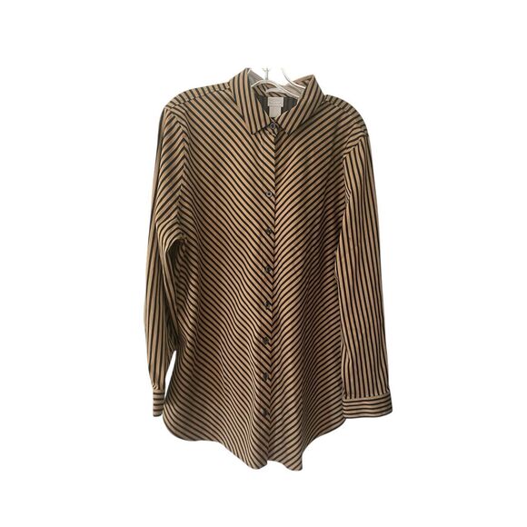 New Chico’s Striped Cotton  Blend Button Down Shirt Size 3 Or XL - Picture 4 of 10